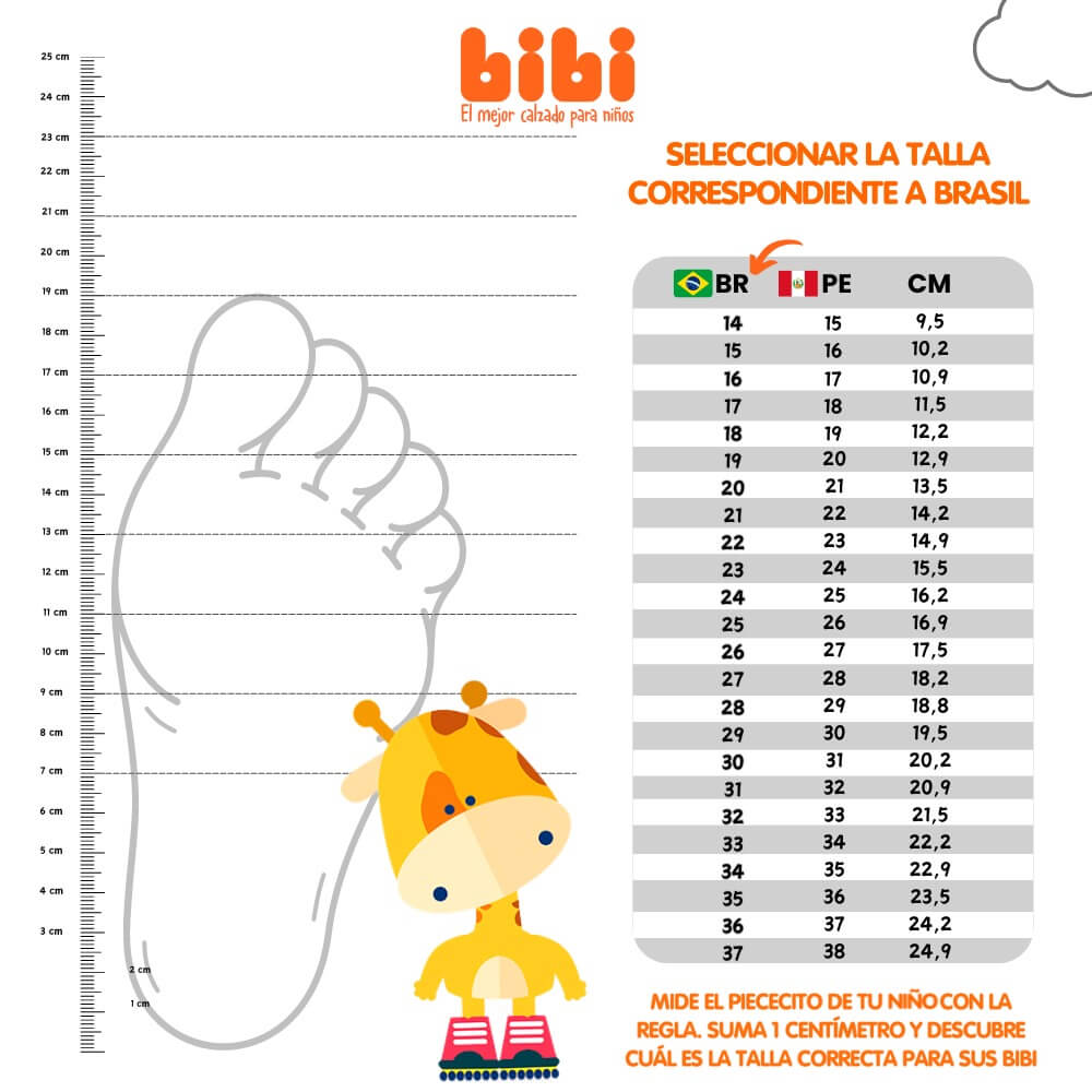 bibi tabla de tallas calzado infantil para niño y niña